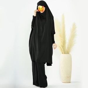 Black Two Piece Jilbab Set Muslim Woman Prayer Dress